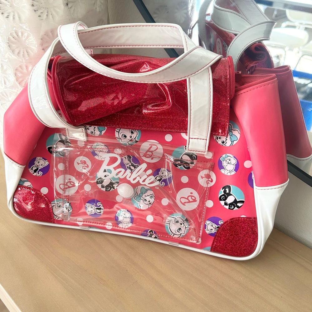 Barbie Pet Vet Stuffed Animal Carrier Pink and White Polka Dot Tote Bag